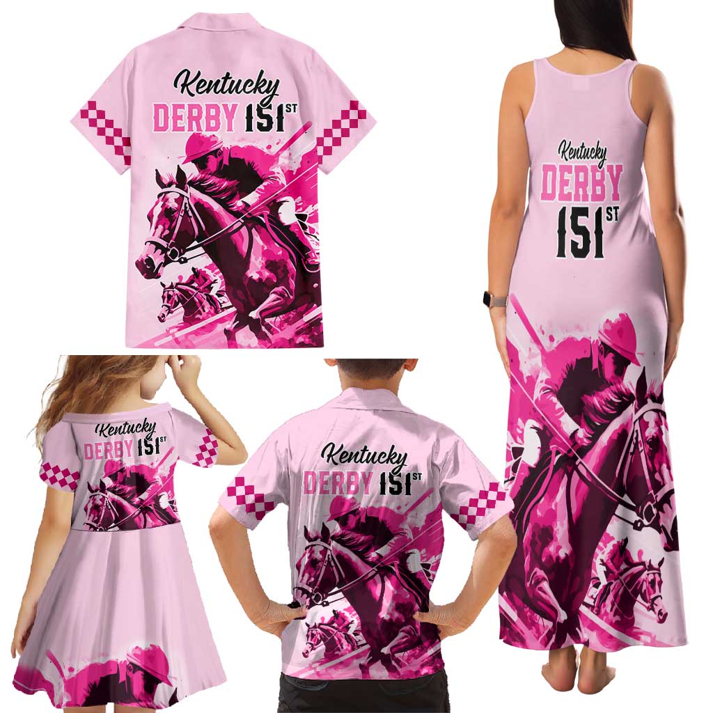 Kentucky Horse Racing Family Matching Tank Maxi Dress and Hawaiian Shirt 151st Anniversary Sporting Art Pink Version LT9