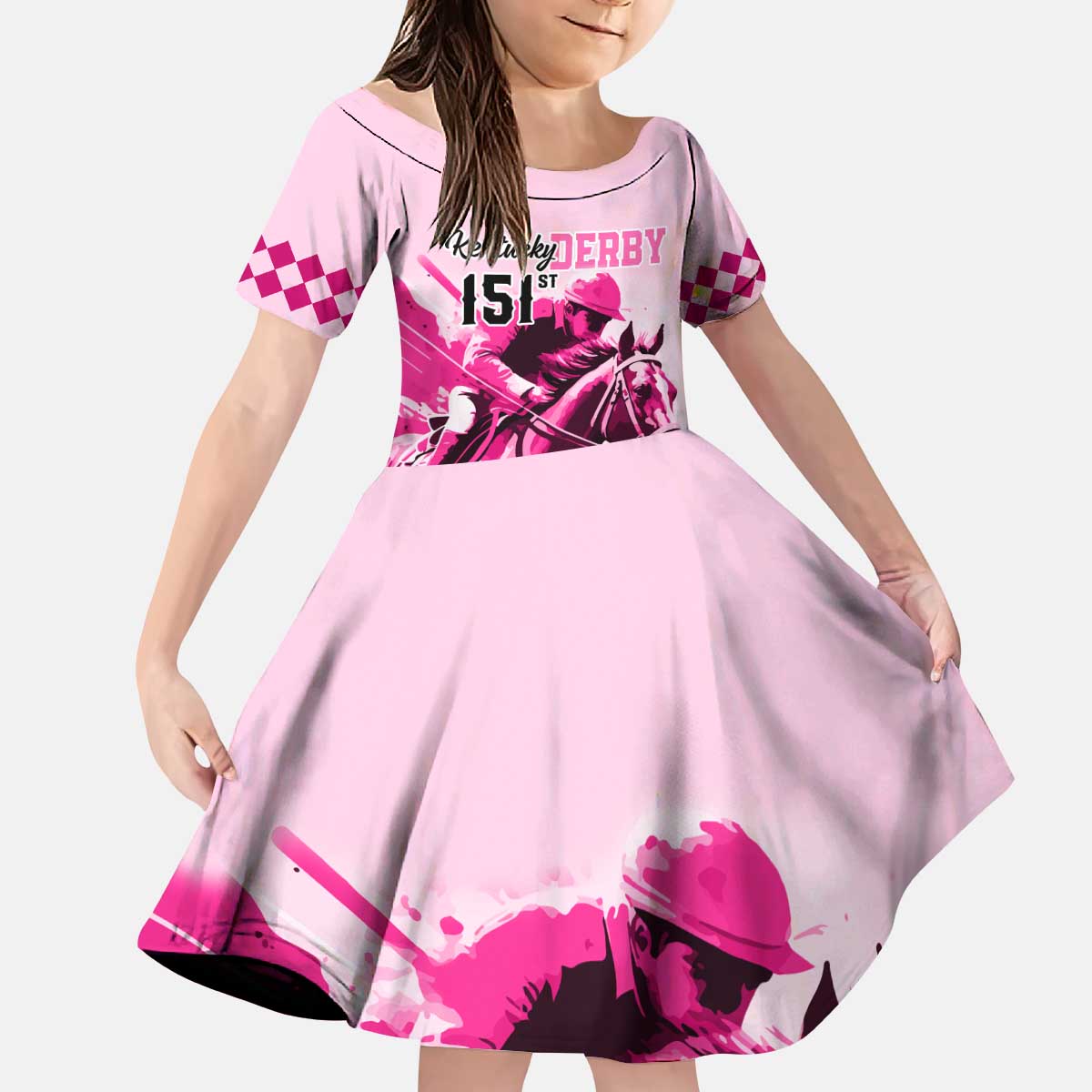 Kentucky Horse Racing Kid Short Sleeve Dress 151st Anniversary Sporting Art Pink Version LT9