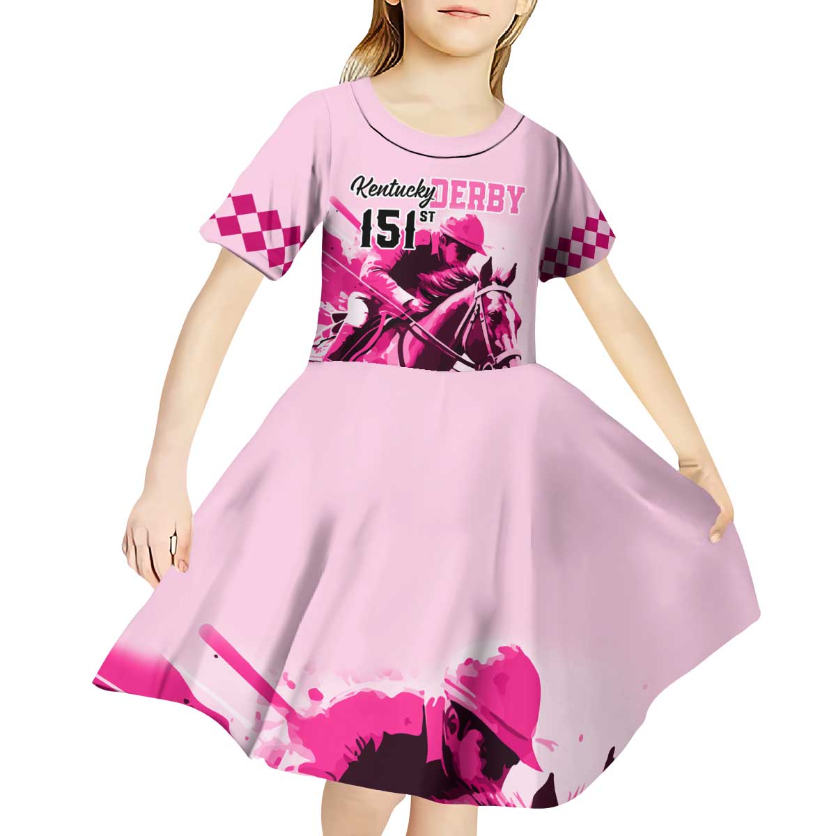 Kentucky Horse Racing Kid Short Sleeve Dress 151st Anniversary Sporting Art Pink Version LT9