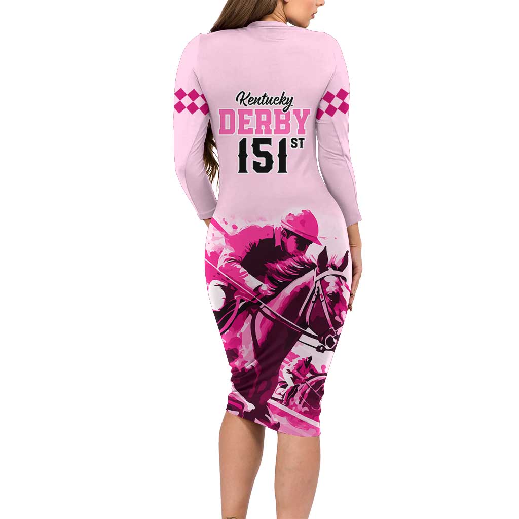 Kentucky Horse Racing Long Sleeve Bodycon Dress 151st Anniversary Sporting Art Pink Version LT9