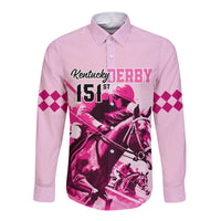 Kentucky Horse Racing Long Sleeve Button Shirt 151st Anniversary Sporting Art Pink Version LT9