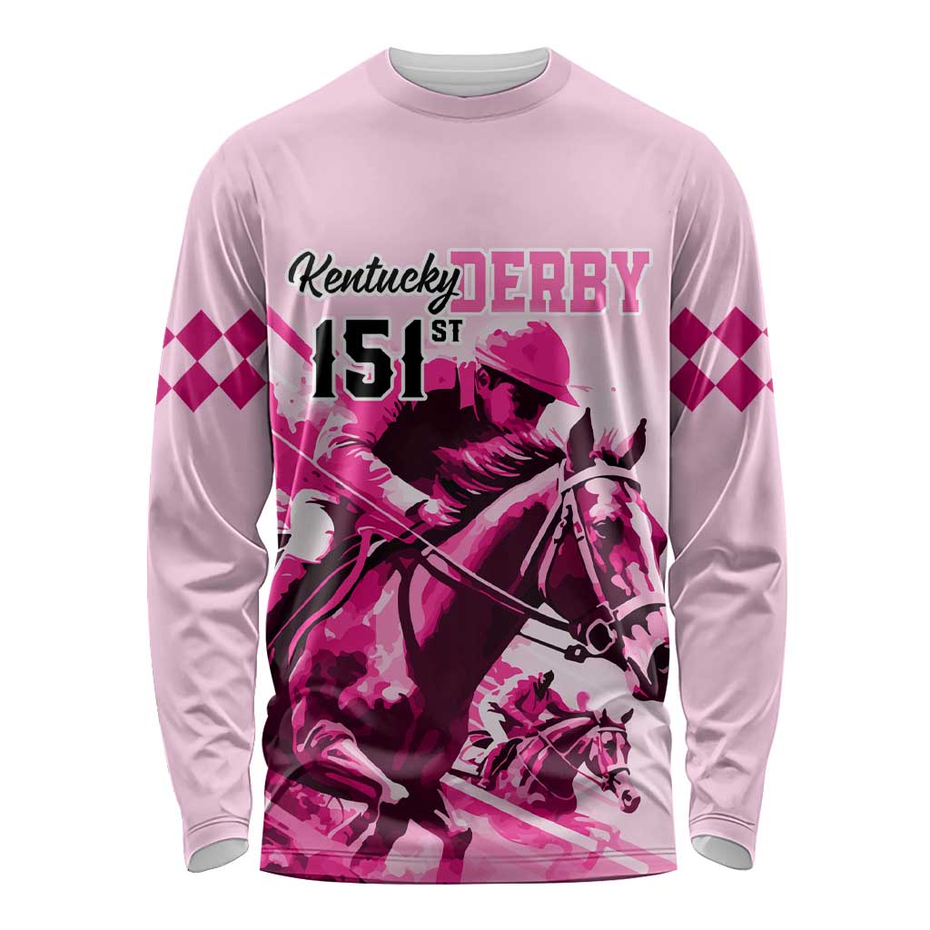 Kentucky Horse Racing Long Sleeve Shirt 151st Anniversary Sporting Art Pink Version LT9