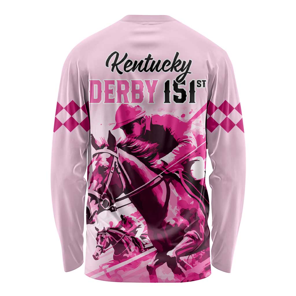 Kentucky Horse Racing Long Sleeve Shirt 151st Anniversary Sporting Art Pink Version LT9