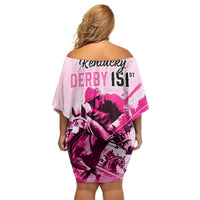 Kentucky Horse Racing Off Shoulder Short Dress 151st Anniversary Sporting Art Pink Version LT9