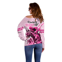 Kentucky Horse Racing Off Shoulder Sweater 151st Anniversary Sporting Art Pink Version LT9