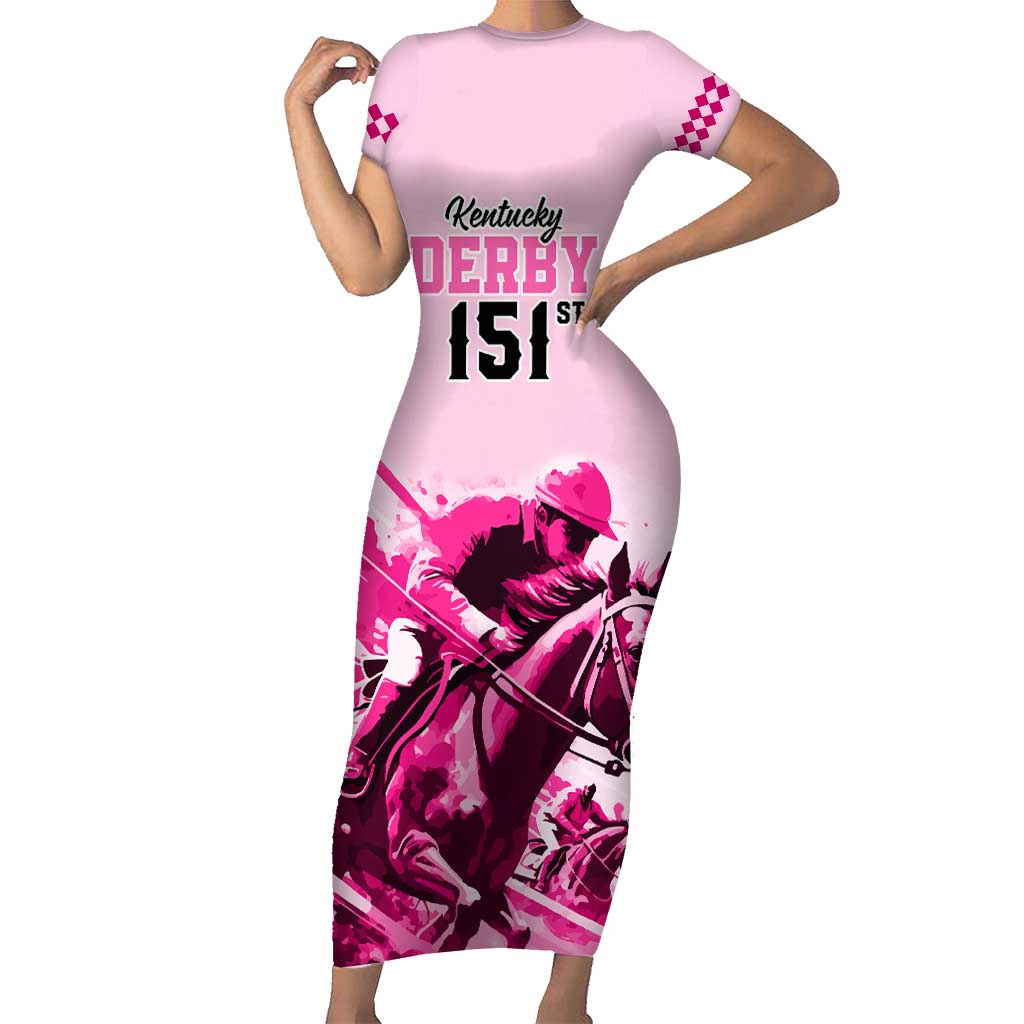 Kentucky Horse Racing Short Sleeve Bodycon Dress 151st Anniversary Sporting Art Pink Version LT9