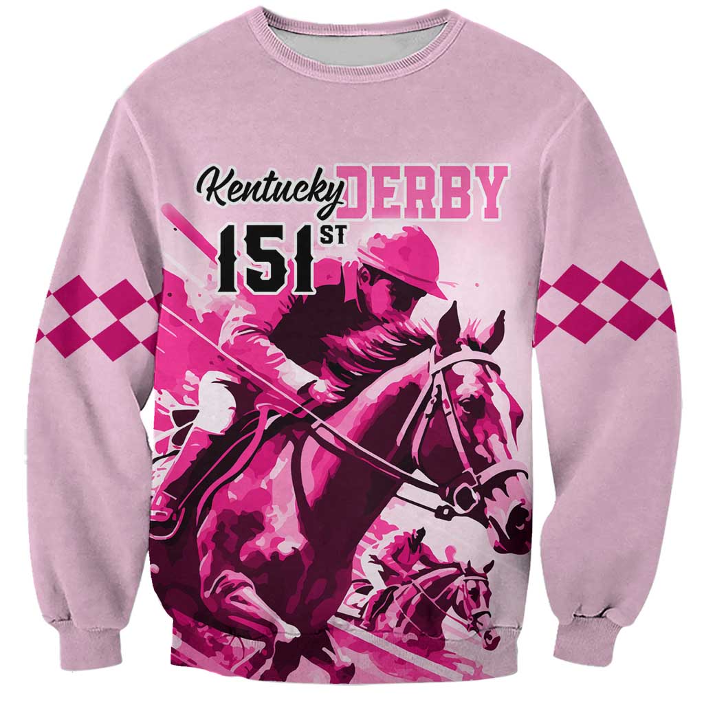 Kentucky Horse Racing Sweatshirt 151st Anniversary Sporting Art Pink Version LT9