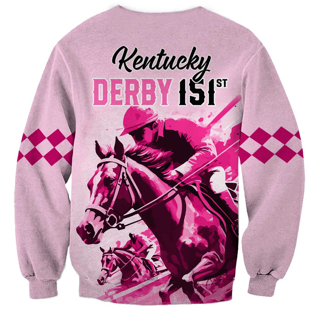 Kentucky Horse Racing Sweatshirt 151st Anniversary Sporting Art Pink Version LT9
