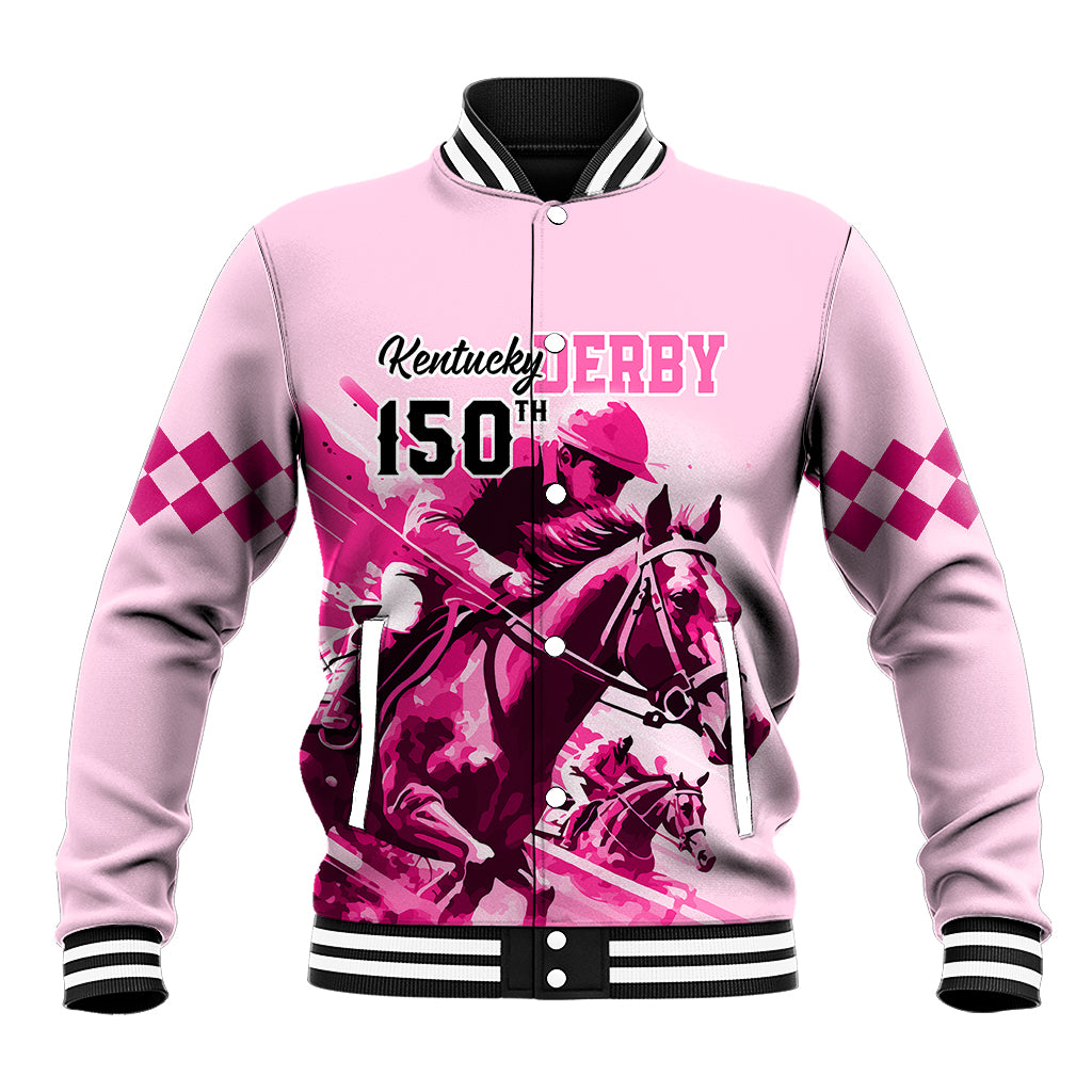 Personalised Kentucky Horse Racing Baseball Jacket 150th Anniversary Sporting Art Pink Version LT9 - Wonder Print Shop