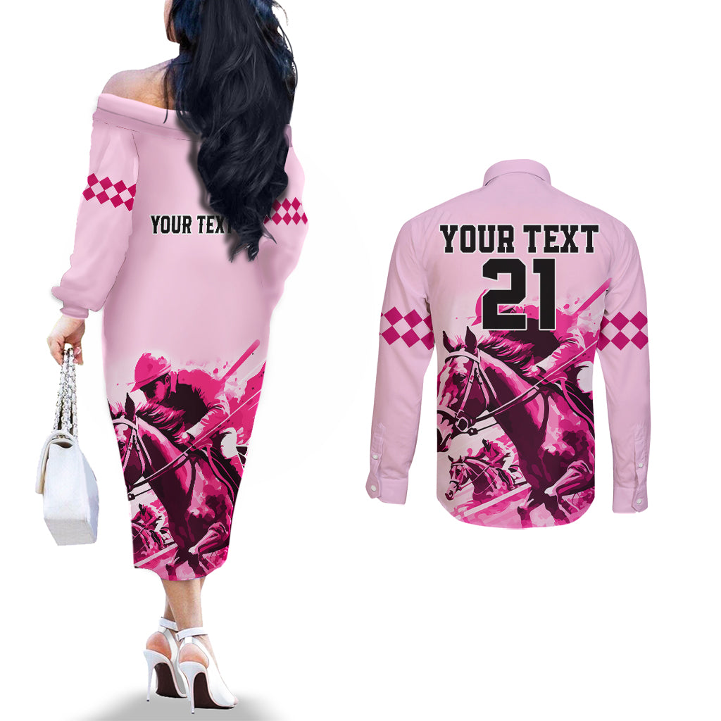 personalised-kentucky-horse-racing-couples-matching-off-the-shoulder-long-sleeve-dress-and-long-sleeve-button-shirts-150th-anniversary-sporting-art-pink-version