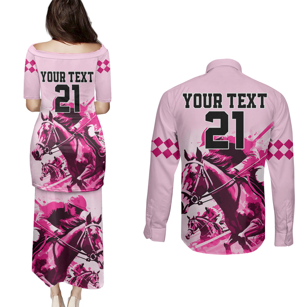 Personalised Kentucky Horse Racing Couples Matching Puletasi Dress and Long Sleeve Button Shirts 150th Anniversary Sporting Art Pink Version LT9 - Wonder Print Shop