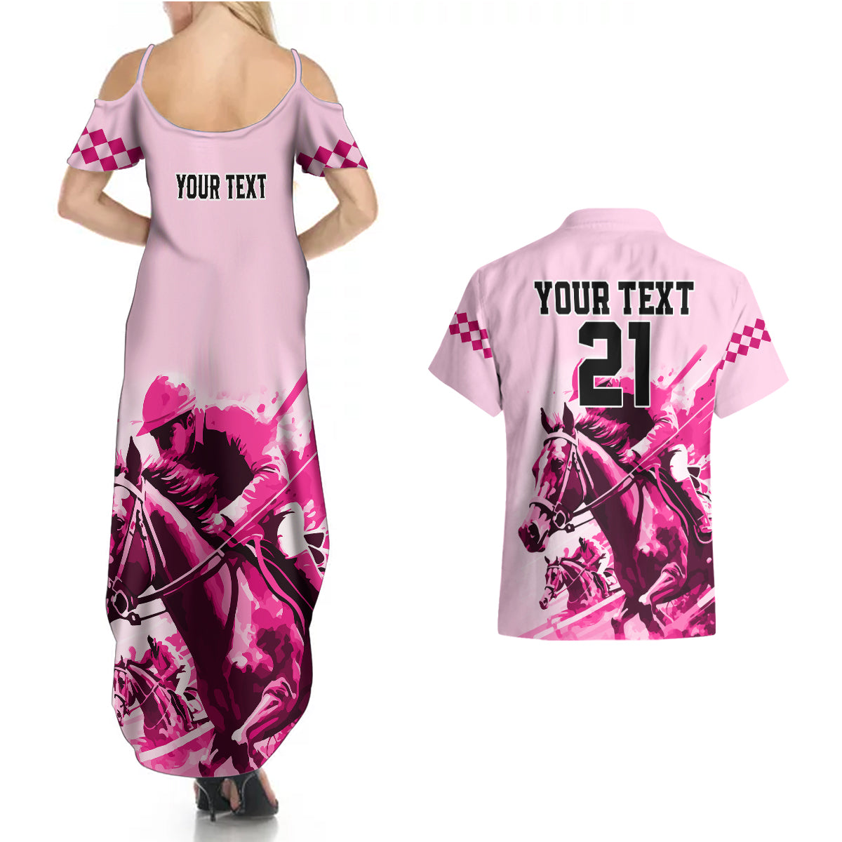 Personalised Kentucky Horse Racing Couples Matching Summer Maxi Dress and Hawaiian Shirt 150th Anniversary Sporting Art Pink Version LT9 - Wonder Print Shop