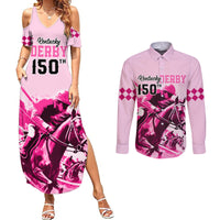 Personalised Kentucky Horse Racing Couples Matching Summer Maxi Dress and Long Sleeve Button Shirts 150th Anniversary Sporting Art Pink Version LT9 - Wonder Print Shop