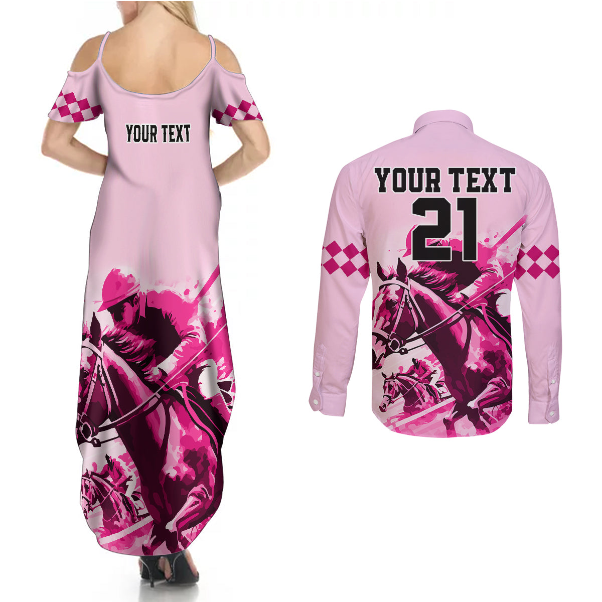 Personalised Kentucky Horse Racing Couples Matching Summer Maxi Dress and Long Sleeve Button Shirts 150th Anniversary Sporting Art Pink Version LT9 - Wonder Print Shop