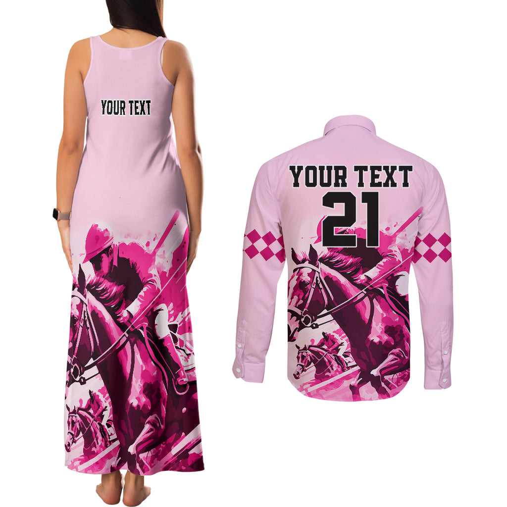 Personalised Kentucky Horse Racing Couples Matching Tank Maxi Dress and Long Sleeve Button Shirts 150th Anniversary Sporting Art Pink Version LT9 - Wonder Print Shop
