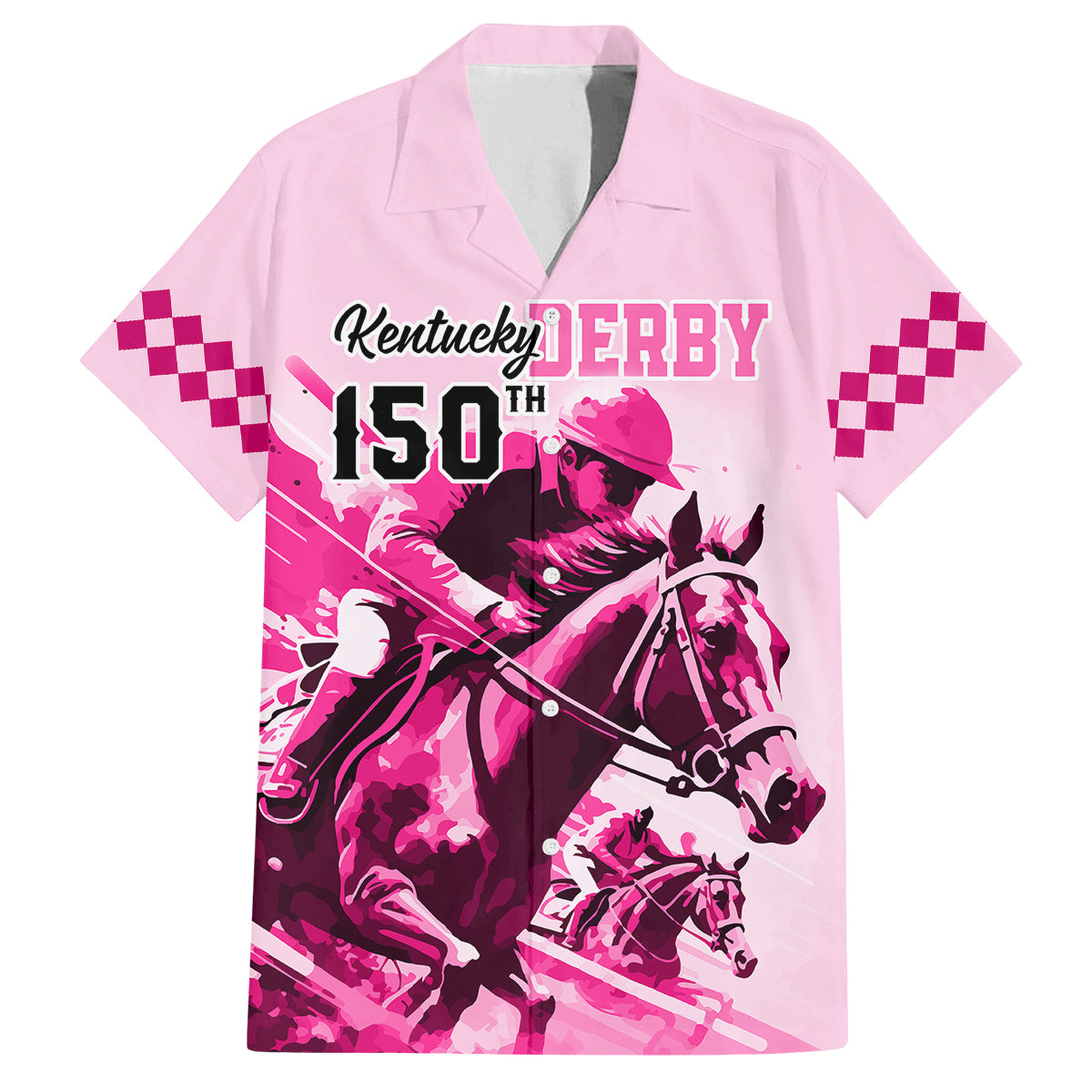 Personalised Kentucky Horse Racing Family Matching Long Sleeve Bodycon Dress and Hawaiian Shirt 150th Anniversary Sporting Art Pink Version LT9 - Wonder Print Shop