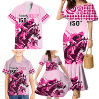 Personalised Kentucky Horse Racing Family Matching Mermaid Dress and Hawaiian Shirt 150th Anniversary Sporting Art Pink Version LT9 - Wonder Print Shop