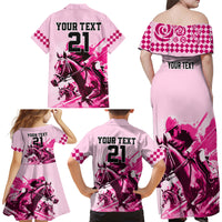 Personalised Kentucky Horse Racing Family Matching Off Shoulder Maxi Dress and Hawaiian Shirt 150th Anniversary Sporting Art Pink Version LT9 - Wonder Print Shop