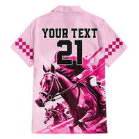 Personalised Kentucky Horse Racing Family Matching Off Shoulder Short Dress and Hawaiian Shirt 150th Anniversary Sporting Art Pink Version LT9 - Wonder Print Shop