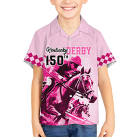 Personalised Kentucky Horse Racing Family Matching Off Shoulder Short Dress and Hawaiian Shirt 150th Anniversary Sporting Art Pink Version LT9 - Wonder Print Shop