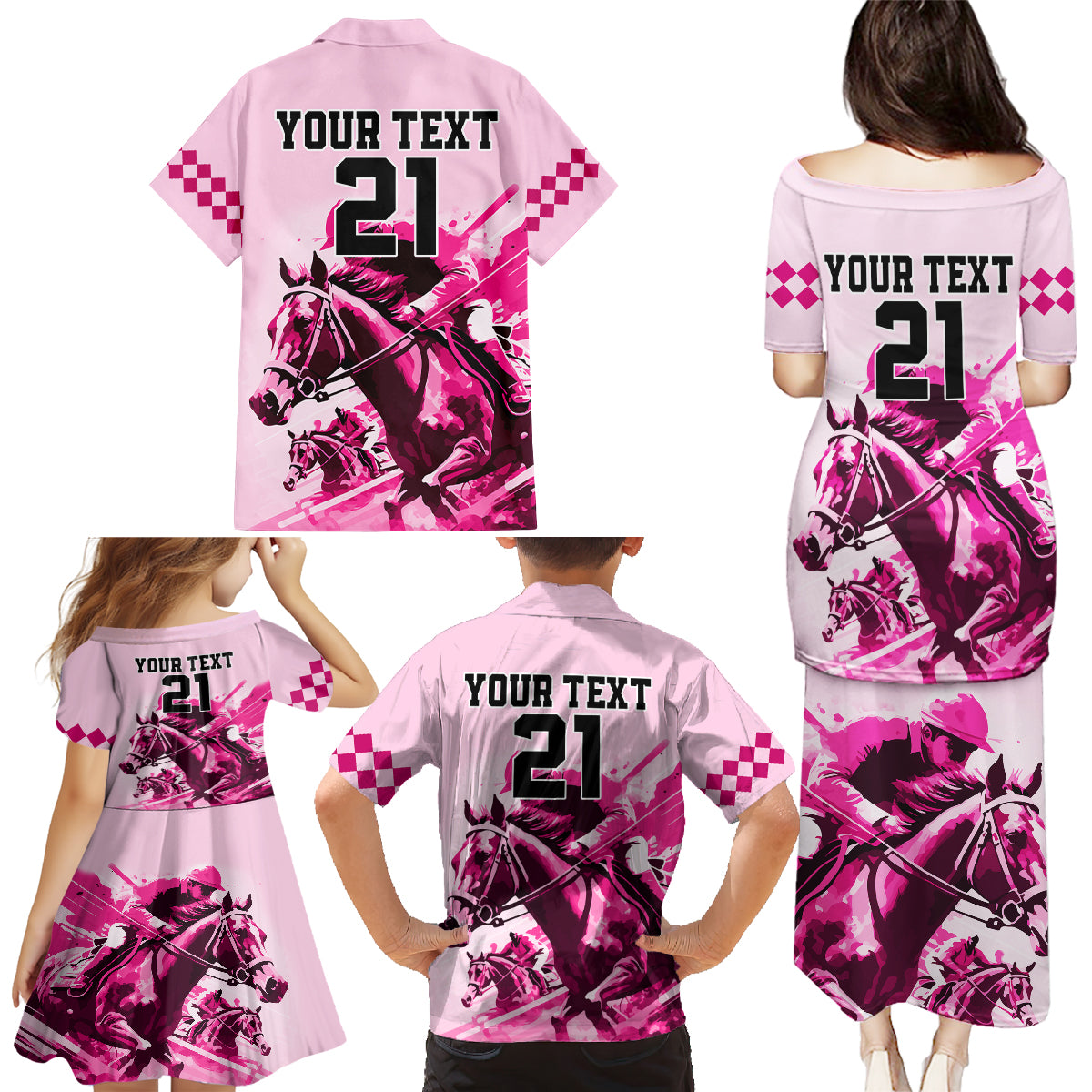 Personalised Kentucky Horse Racing Family Matching Puletasi Dress and Hawaiian Shirt 150th Anniversary Sporting Art Pink Version - Wonder Print Shop
