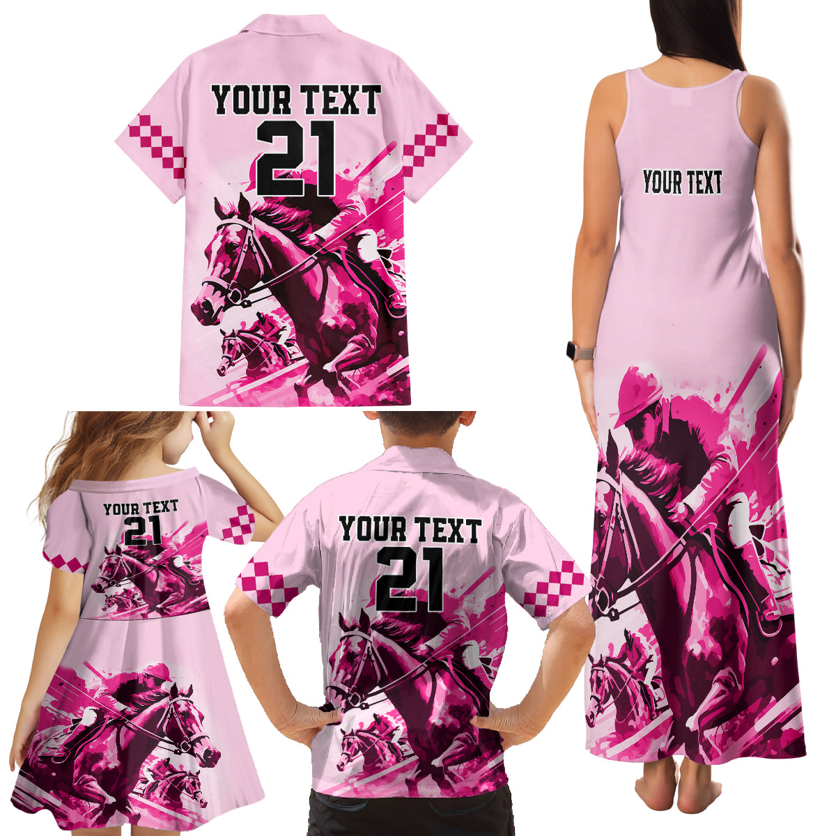 Personalised Kentucky Horse Racing Family Matching Tank Maxi Dress and Hawaiian Shirt 150th Anniversary Sporting Art Pink Version - Wonder Print Shop