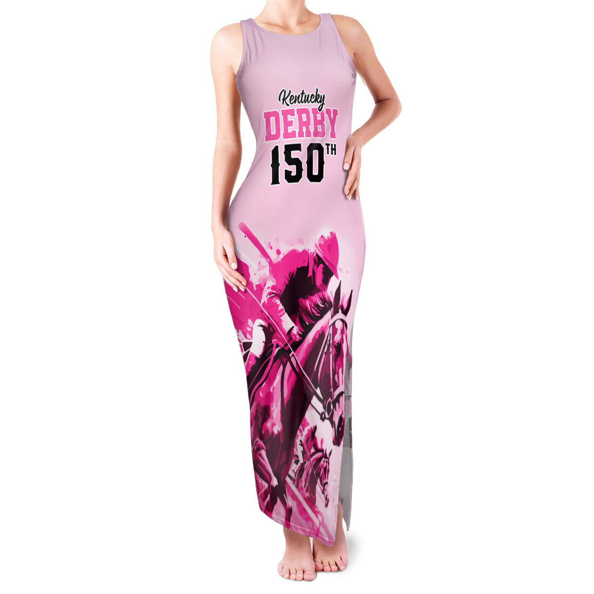 Personalised Kentucky Horse Racing Family Matching Tank Maxi Dress and Hawaiian Shirt 150th Anniversary Sporting Art Pink Version - Wonder Print Shop