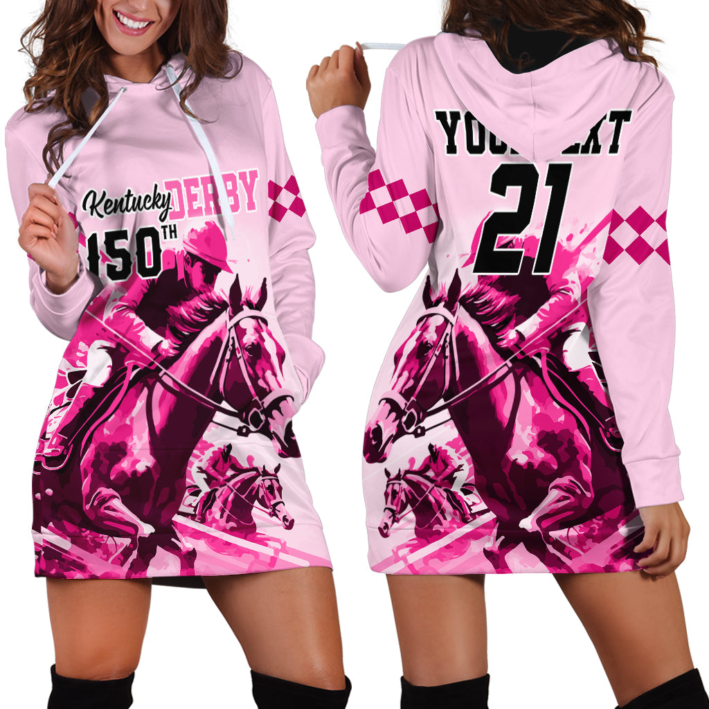 Personalised Kentucky Horse Racing Hoodie Dress 150th Anniversary Sporting Art Pink Version - Wonder Print Shop