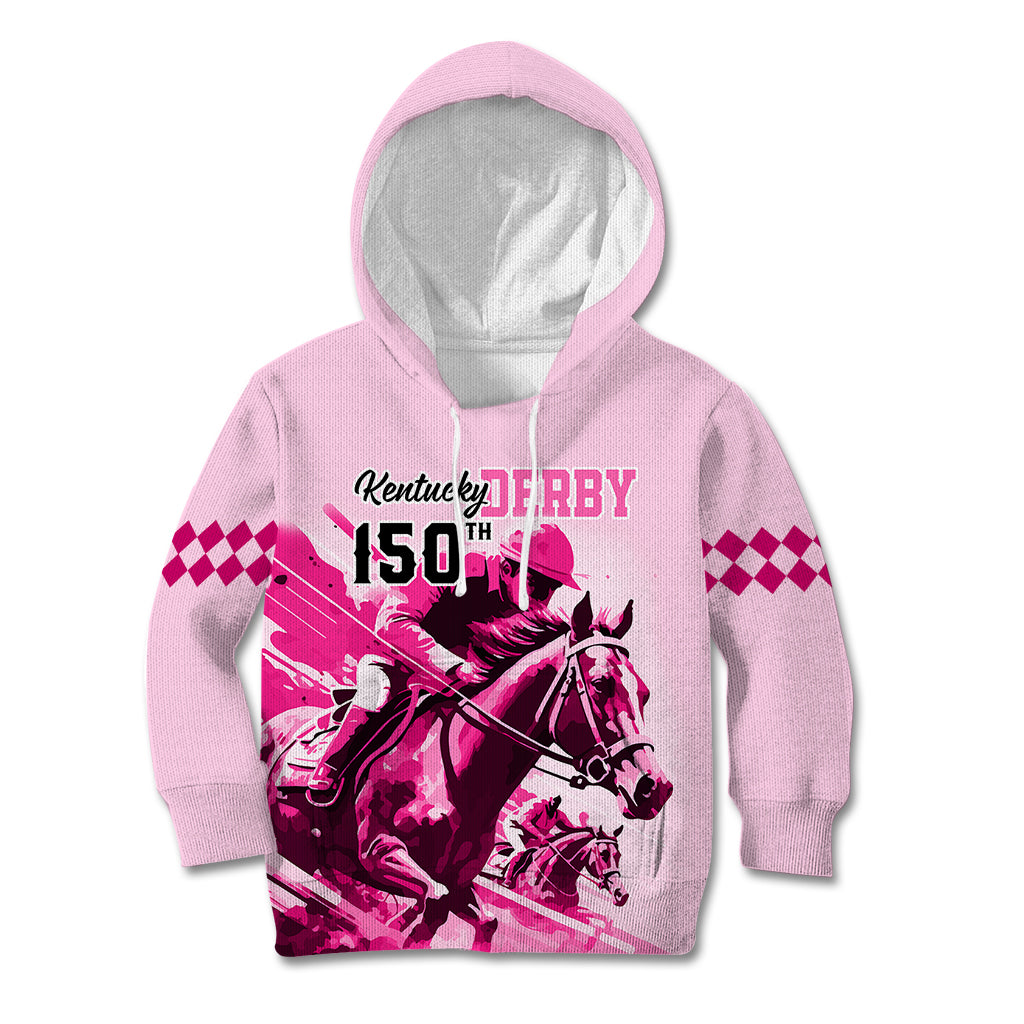 Personalised Kentucky Horse Racing Kid Hoodie 150th Anniversary Sporting Art Pink Version - Wonder Print Shop