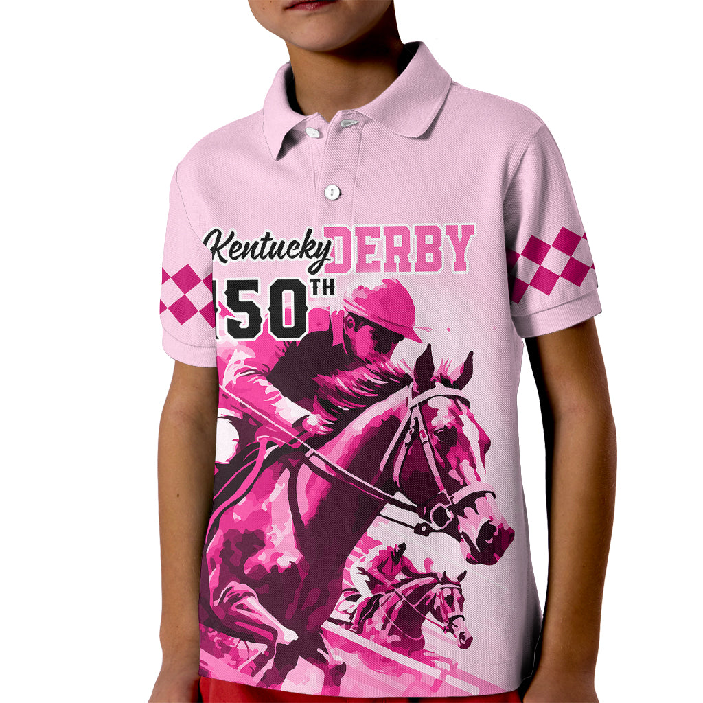 Personalised Kentucky Horse Racing Kid Polo Shirt 150th Anniversary Sporting Art Pink Version - Wonder Print Shop