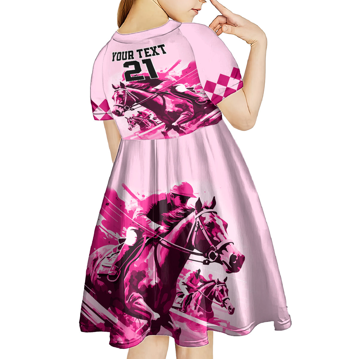 Personalised Kentucky Horse Racing Kid Short Sleeve Dress 150th Anniversary Sporting Art Pink Version - Wonder Print Shop