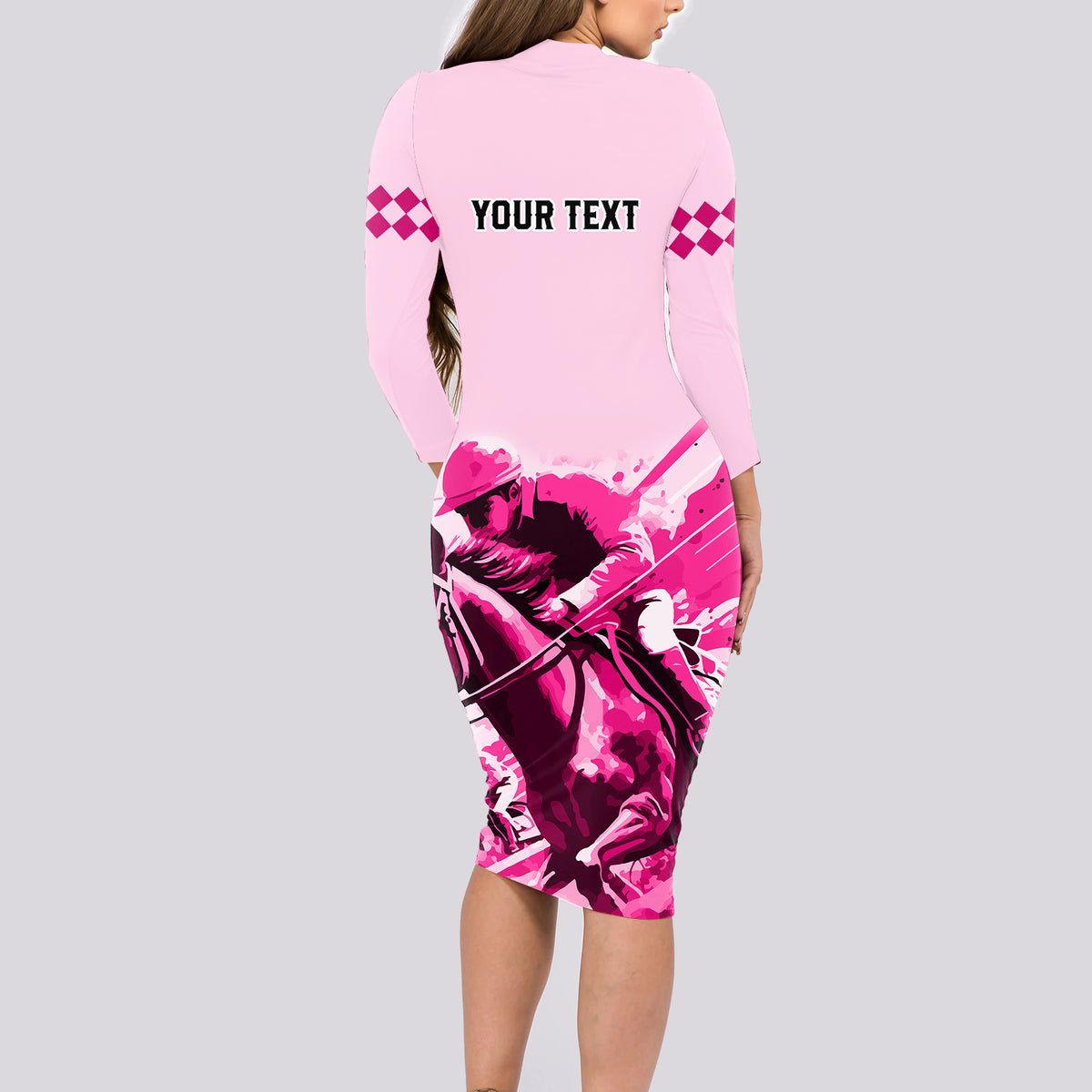 Personalised Kentucky Horse Racing Long Sleeve Bodycon Dress 150th Anniversary Sporting Art Pink Version - Wonder Print Shop