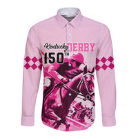 Personalised Kentucky Horse Racing Long Sleeve Button Shirt 150th Anniversary Sporting Art Pink Version - Wonder Print Shop