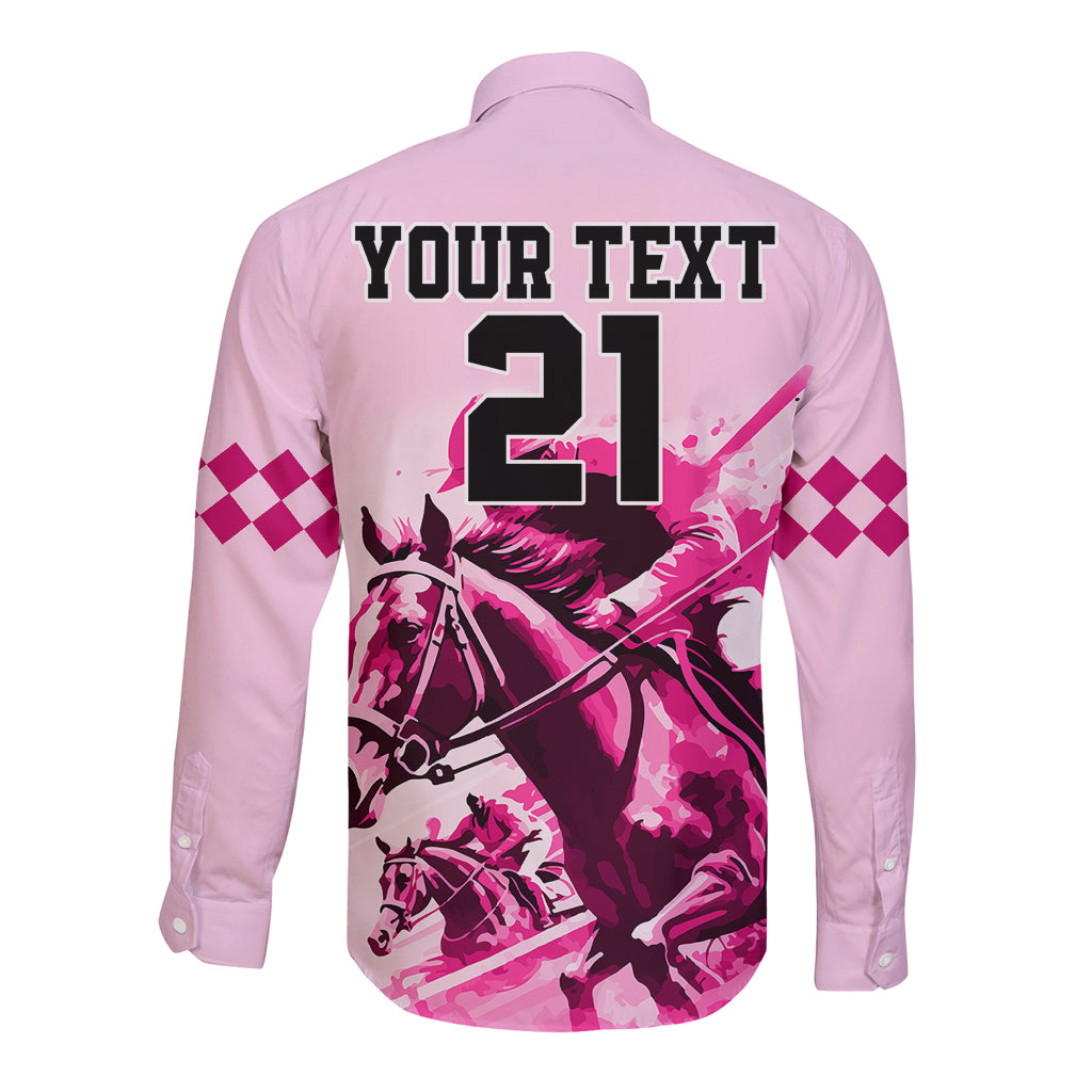 Personalised Kentucky Horse Racing Long Sleeve Button Shirt 150th Anniversary Sporting Art Pink Version - Wonder Print Shop