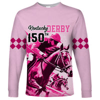 Personalised Kentucky Horse Racing Long Sleeve Shirt 150th Anniversary Sporting Art Pink Version - Wonder Print Shop
