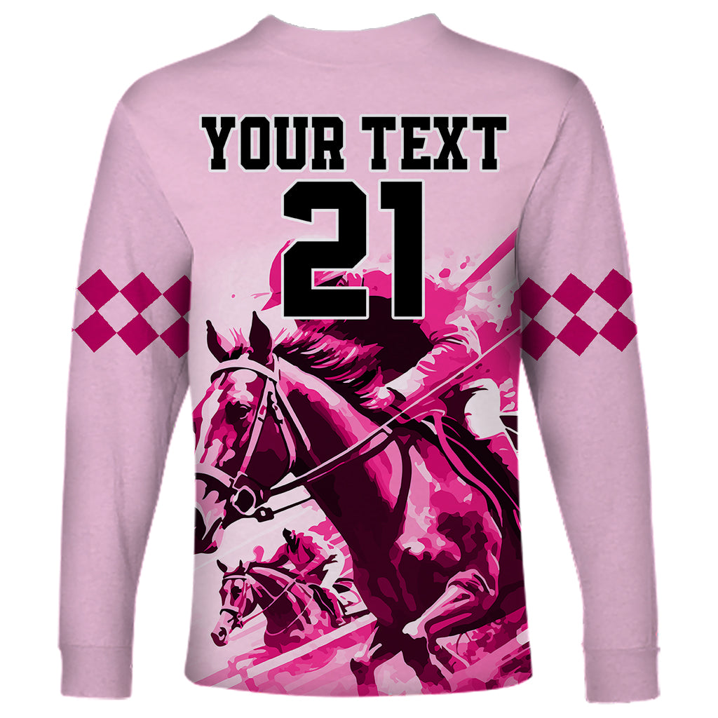 Personalised Kentucky Horse Racing Long Sleeve Shirt 150th Anniversary Sporting Art Pink Version - Wonder Print Shop