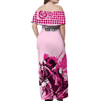 Personalised Kentucky Horse Racing Off Shoulder Maxi Dress 150th Anniversary Sporting Art Pink Version - Wonder Print Shop