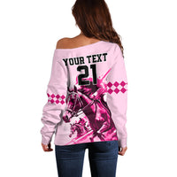 Personalised Kentucky Horse Racing Off Shoulder Sweater 150th Anniversary Sporting Art Pink Version - Wonder Print Shop