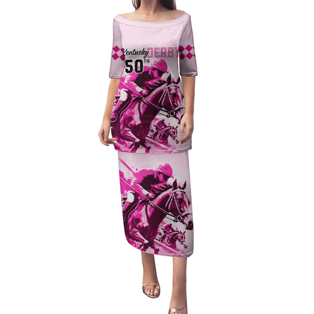 Personalised Kentucky Horse Racing Puletasi 150th Anniversary Sporting Art Pink Version - Wonder Print Shop