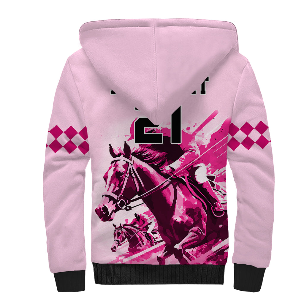 Personalised Kentucky Horse Racing Sherpa Hoodie 150th Anniversary Sporting Art Pink Version - Wonder Print Shop