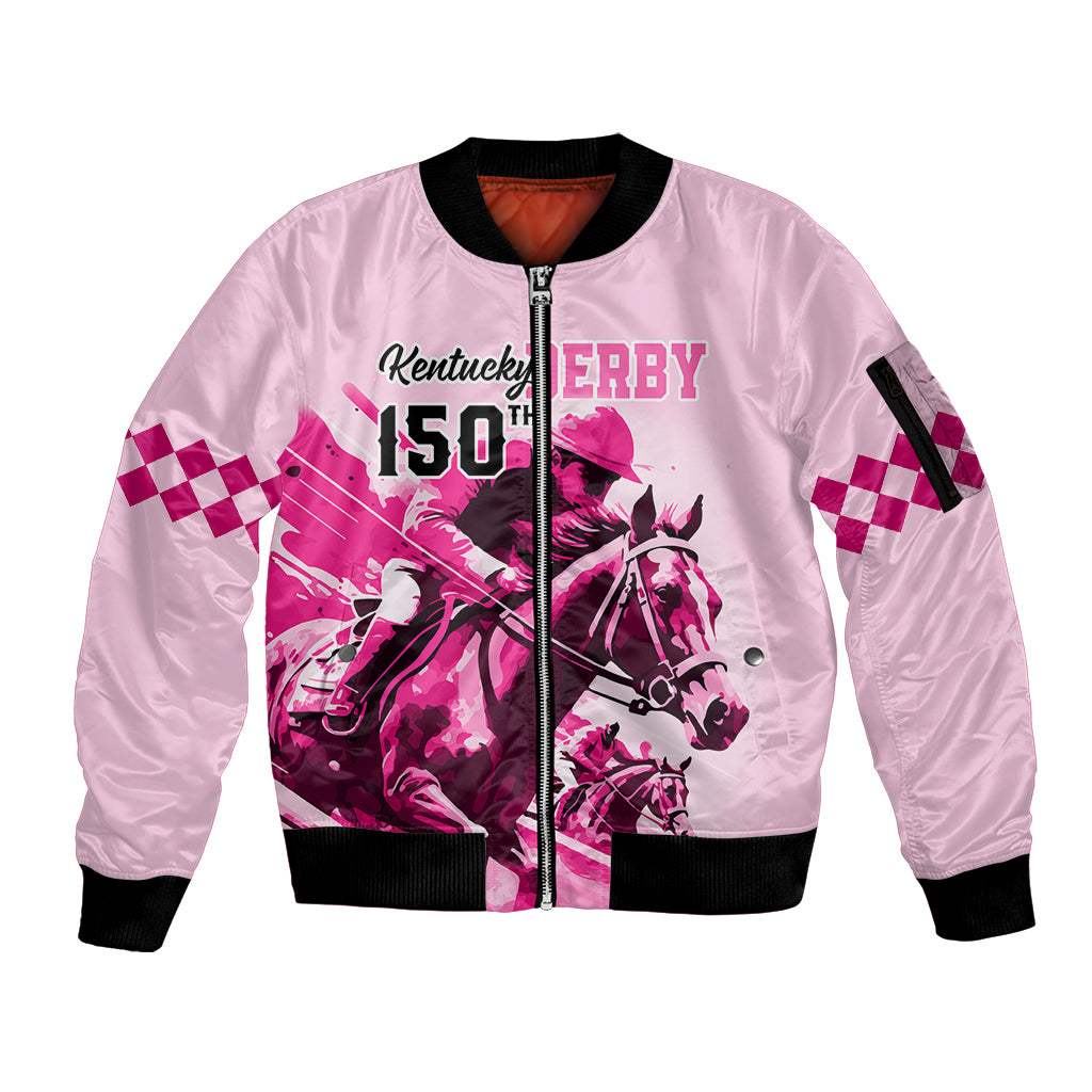 Personalised Kentucky Horse Racing Sleeve Zip Bomber Jacket 150th Anniversary Sporting Art Pink Version - Wonder Print Shop