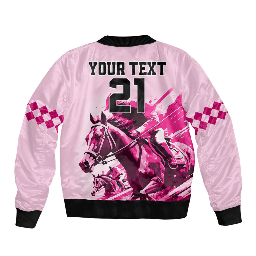 Personalised Kentucky Horse Racing Sleeve Zip Bomber Jacket 150th Anniversary Sporting Art Pink Version - Wonder Print Shop