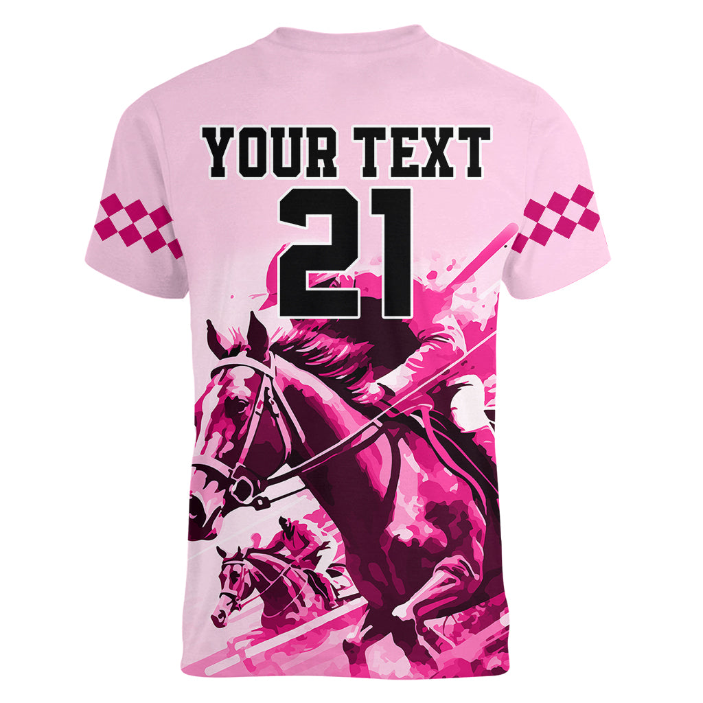 Personalised Kentucky Horse Racing Women V Neck T Shirt 150th Anniversary Sporting Art Pink Version - Wonder Print Shop
