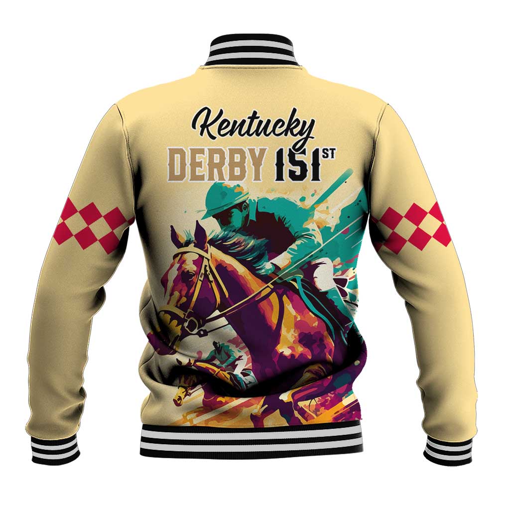 Kentucky Horse Racing Baseball Jacket 151st Anniversary Sporting Art Gold Version LT9