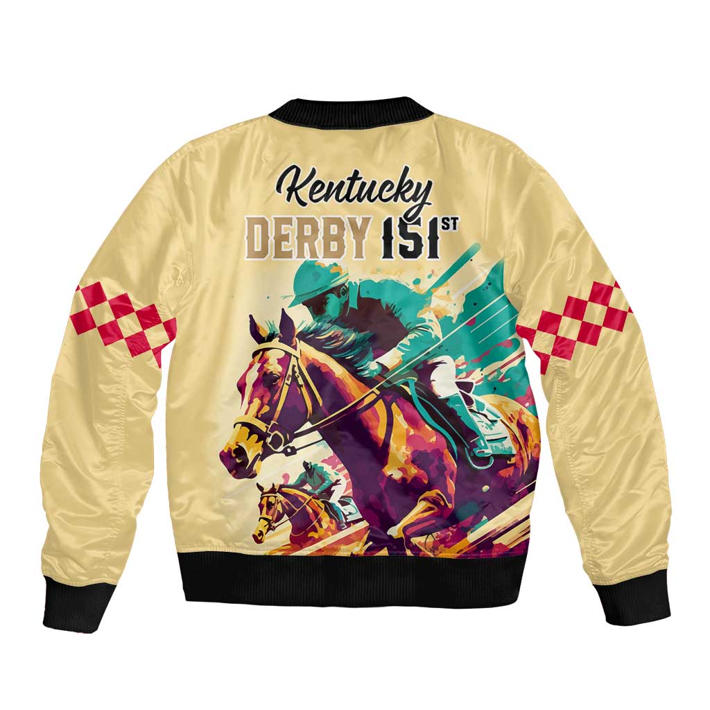Kentucky Horse Racing Bomber Jacket 151st Anniversary Sporting Art Gold Version LT9