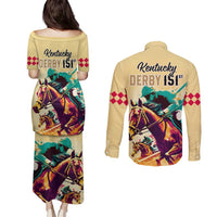 Kentucky Horse Racing Couples Matching Puletasi Dress and Long Sleeve Button Shirts 151st Anniversary Sporting Art Gold Version LT9