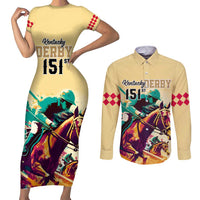 Kentucky Horse Racing Couples Matching Short Sleeve Bodycon Dress and Long Sleeve Button Shirts 151st Anniversary Sporting Art Gold Version LT9