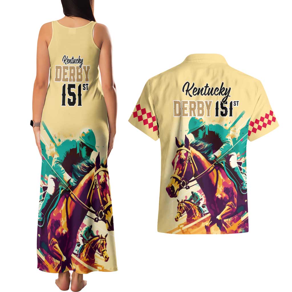 Kentucky Horse Racing Couples Matching Tank Maxi Dress and Hawaiian Shirt 151st Anniversary Sporting Art Gold Version LT9