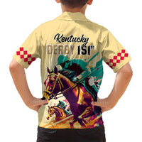 Kentucky Horse Racing Family Matching Long Sleeve Bodycon Dress and Hawaiian Shirt 151st Anniversary Sporting Art Gold Version LT9