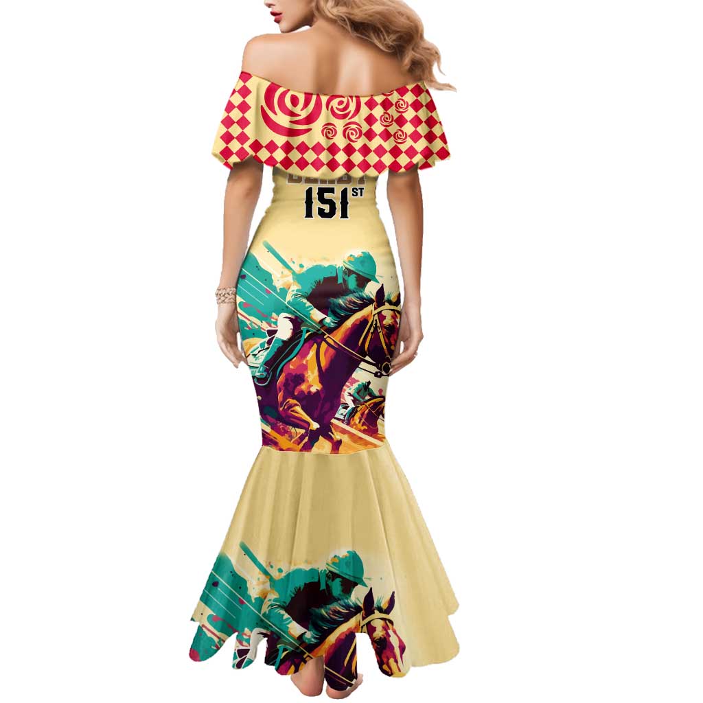 Kentucky Horse Racing Family Matching Mermaid Dress and Hawaiian Shirt 151st Anniversary Sporting Art Gold Version LT9